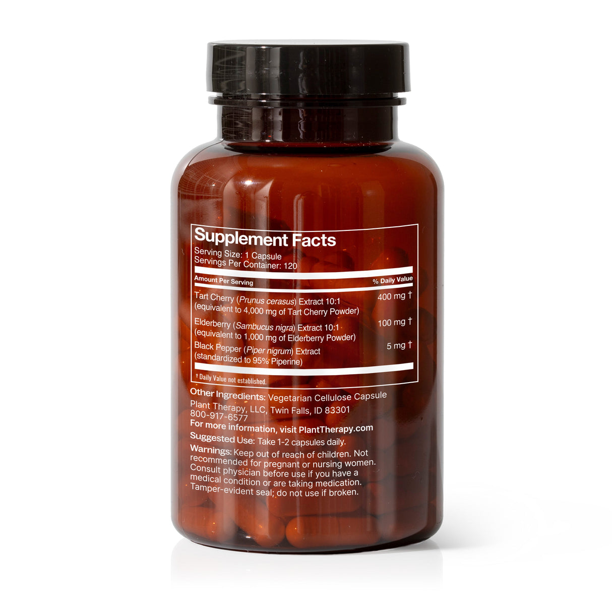Tart Cherry with Elderberry Herbal Supplement - 120 Capsules from Plant Therapy
