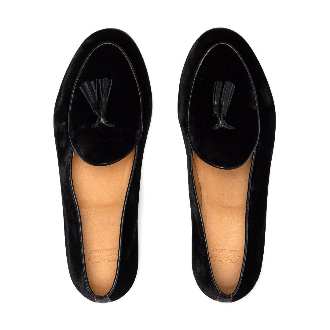 Men's Black Velvet Tassel Loafer From Del Toro Shoes