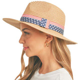 American USA Flag Band Panama Straw Sun Hat from Madeline Love