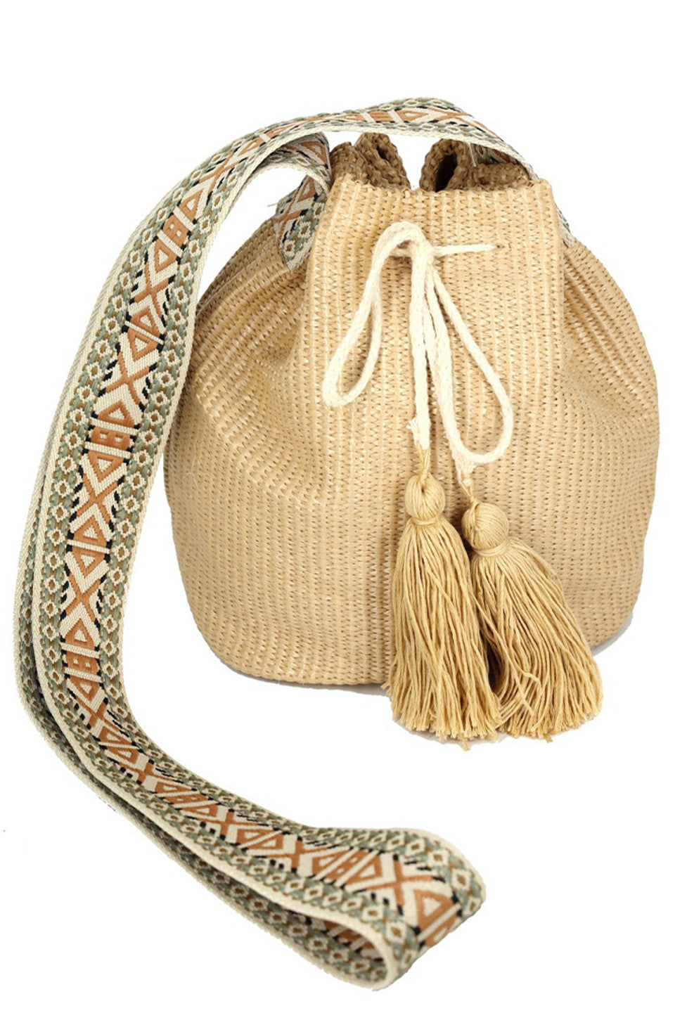 Aztec Pattern Strap Solid Bucket Bag from Madeline Love