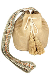 Aztec Pattern Strap Solid Bucket Bag from Madeline Love