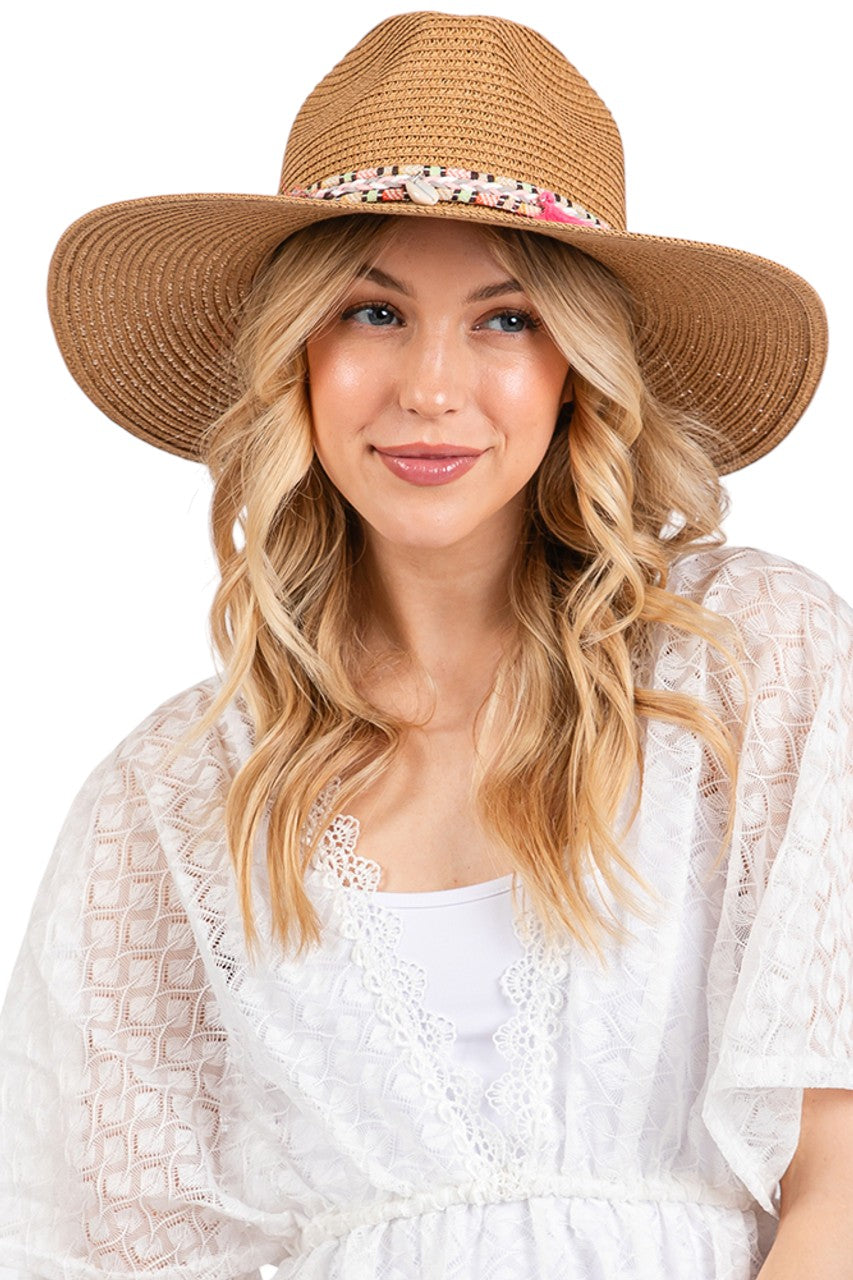 Boho Tassel Multi Color Band Summer Straw Sun Hat from Madeline Love