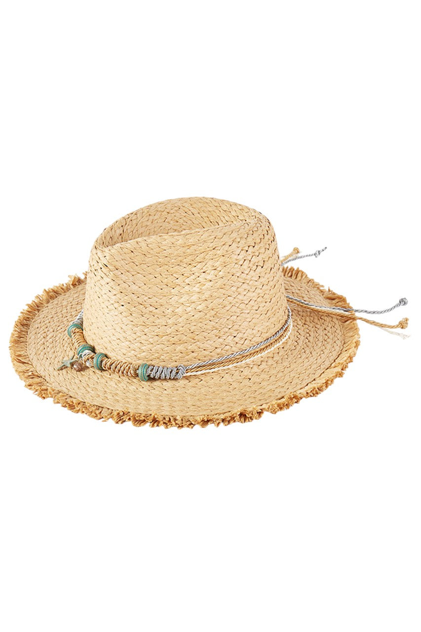 Braided Starfish Band Frayed Straw Summer Sun Hat from Madeline Love