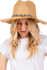 Braided Starfish Band Frayed Straw Summer Sun Hat from Madeline Love