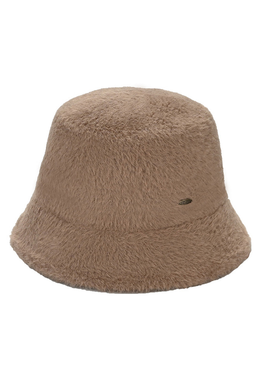 C.C Solid Short Hair Faux Fur Winter Bucket Hat from Madeline Love