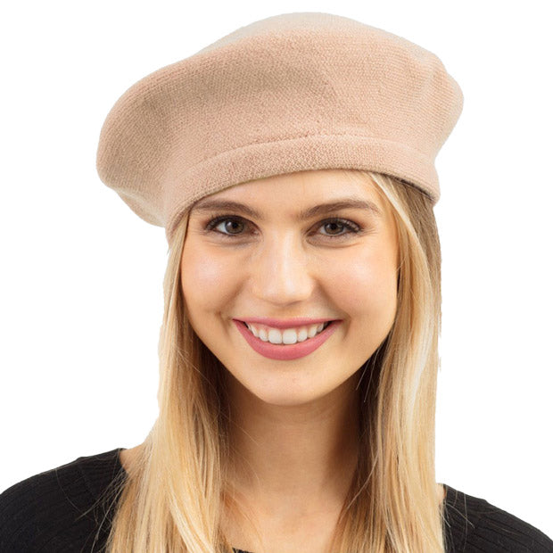 Trendy Fashionable Winter Stretchy Solid Beret Hat from Madeline Love