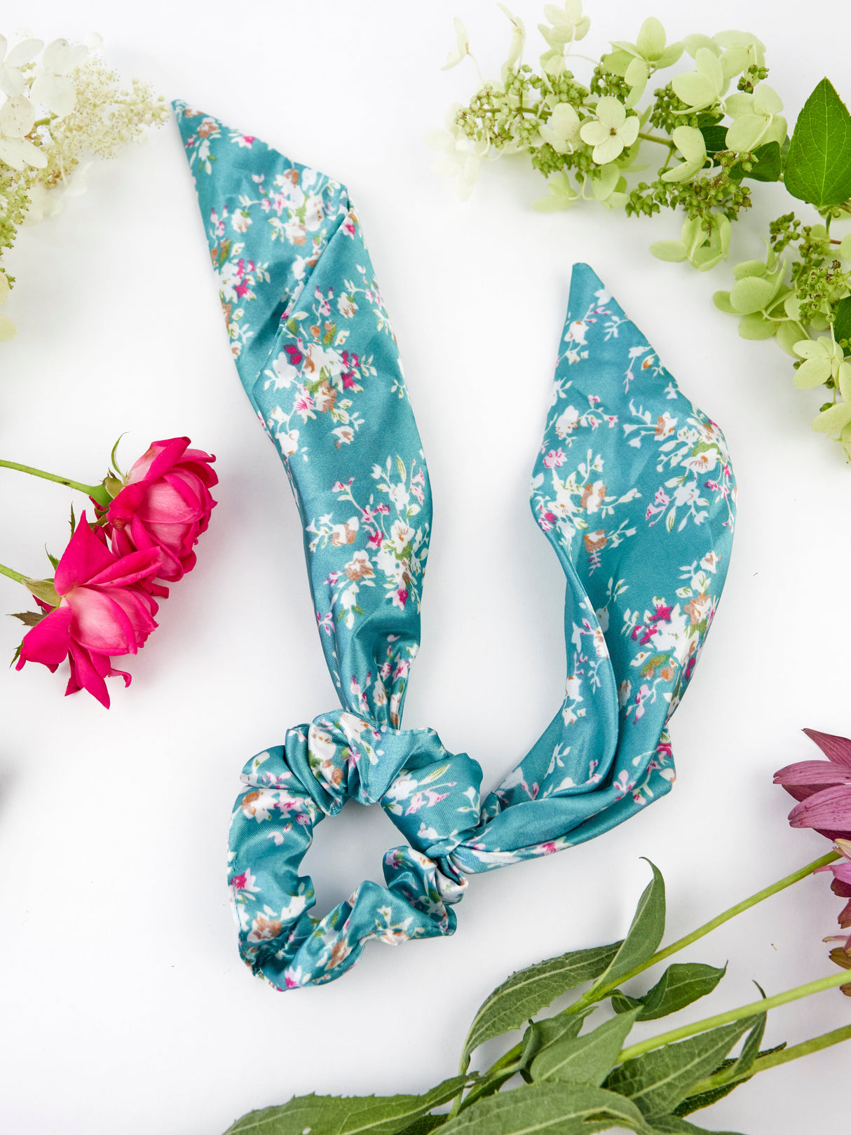 Teal Satin Scarf Scrunchie from Ash & Rose