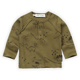 Dino Print Grandad Tee Shirt - Khaki from Manymoons