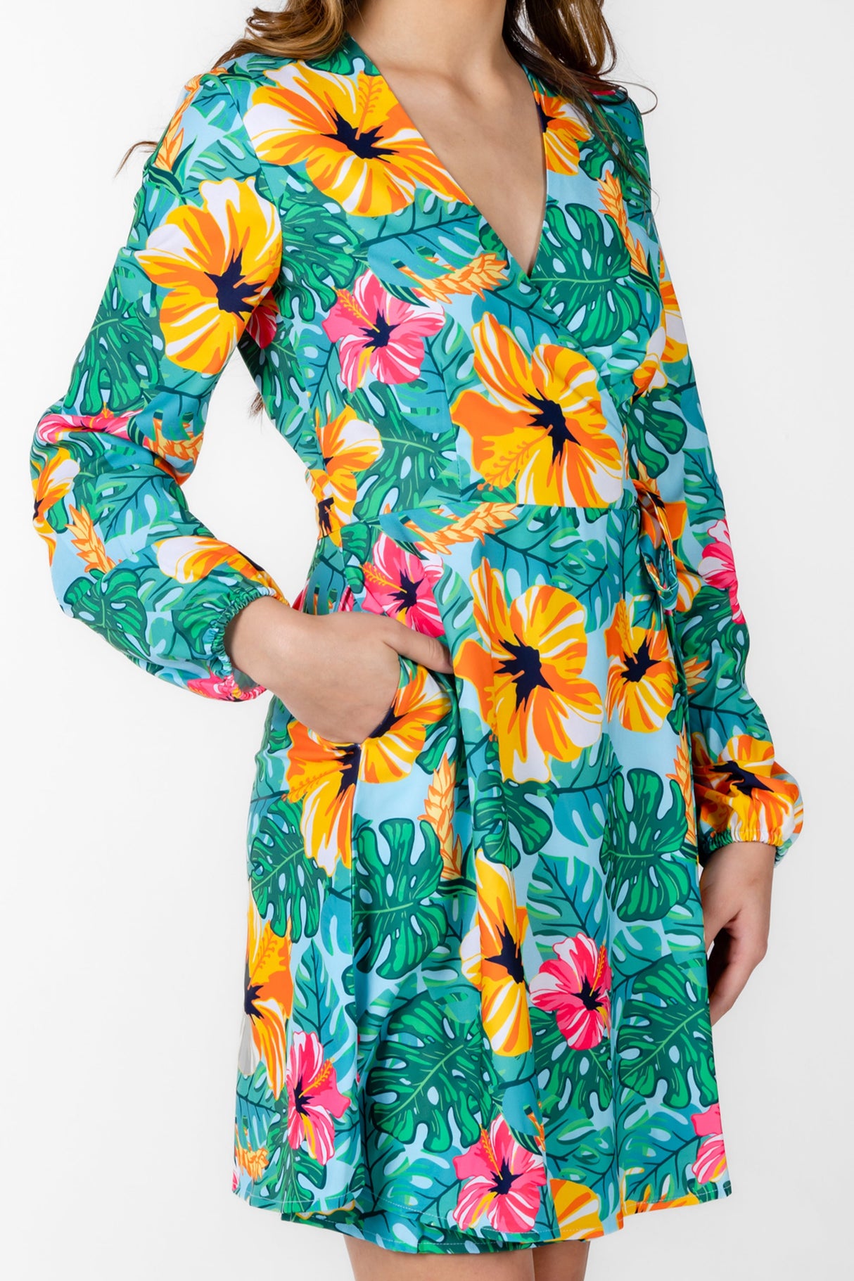 The Hibiscus Honeymoon | Floral Hawaiian Wrap Dress from Shinesty