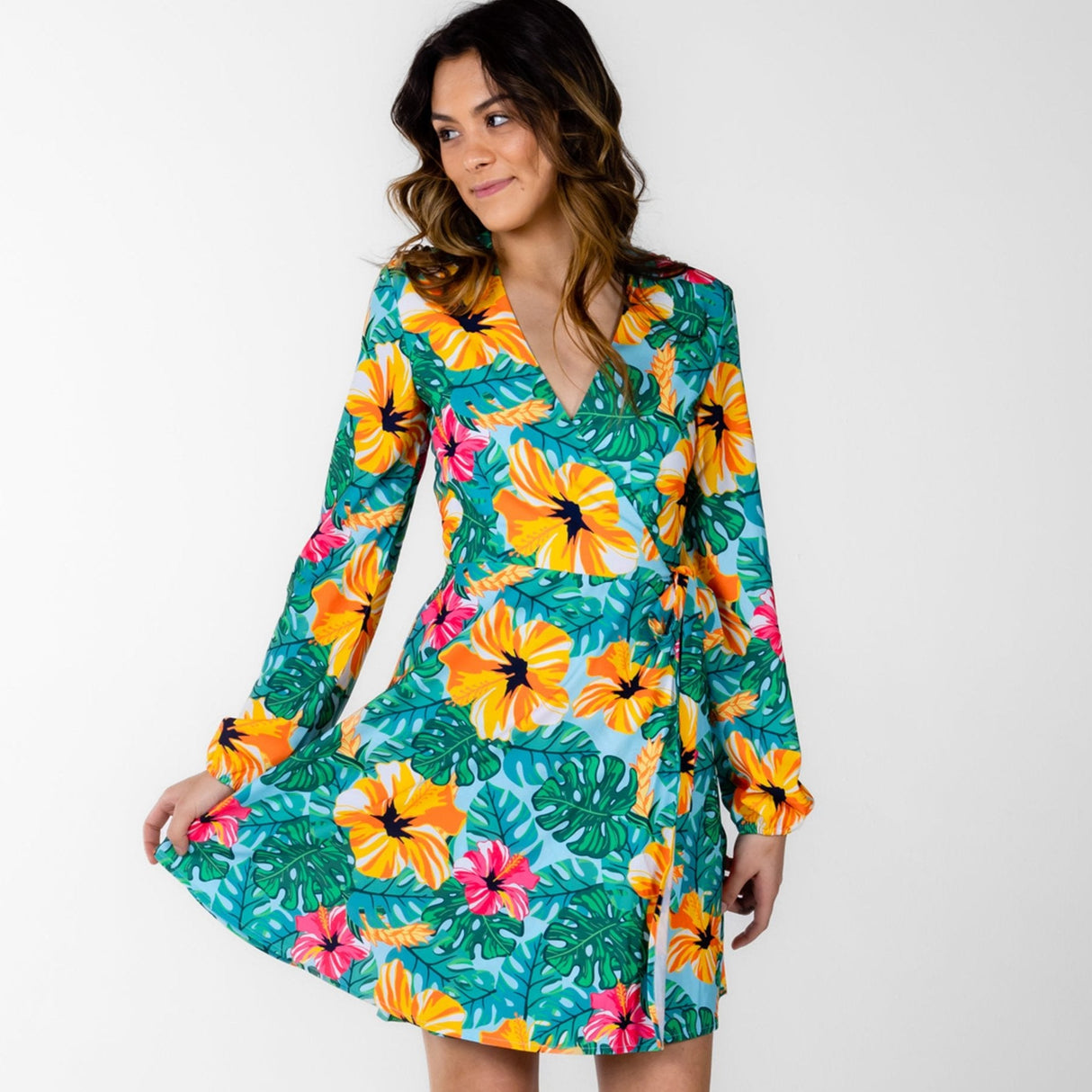 The Hibiscus Honeymoon | Floral Hawaiian Wrap Dress from Shinesty