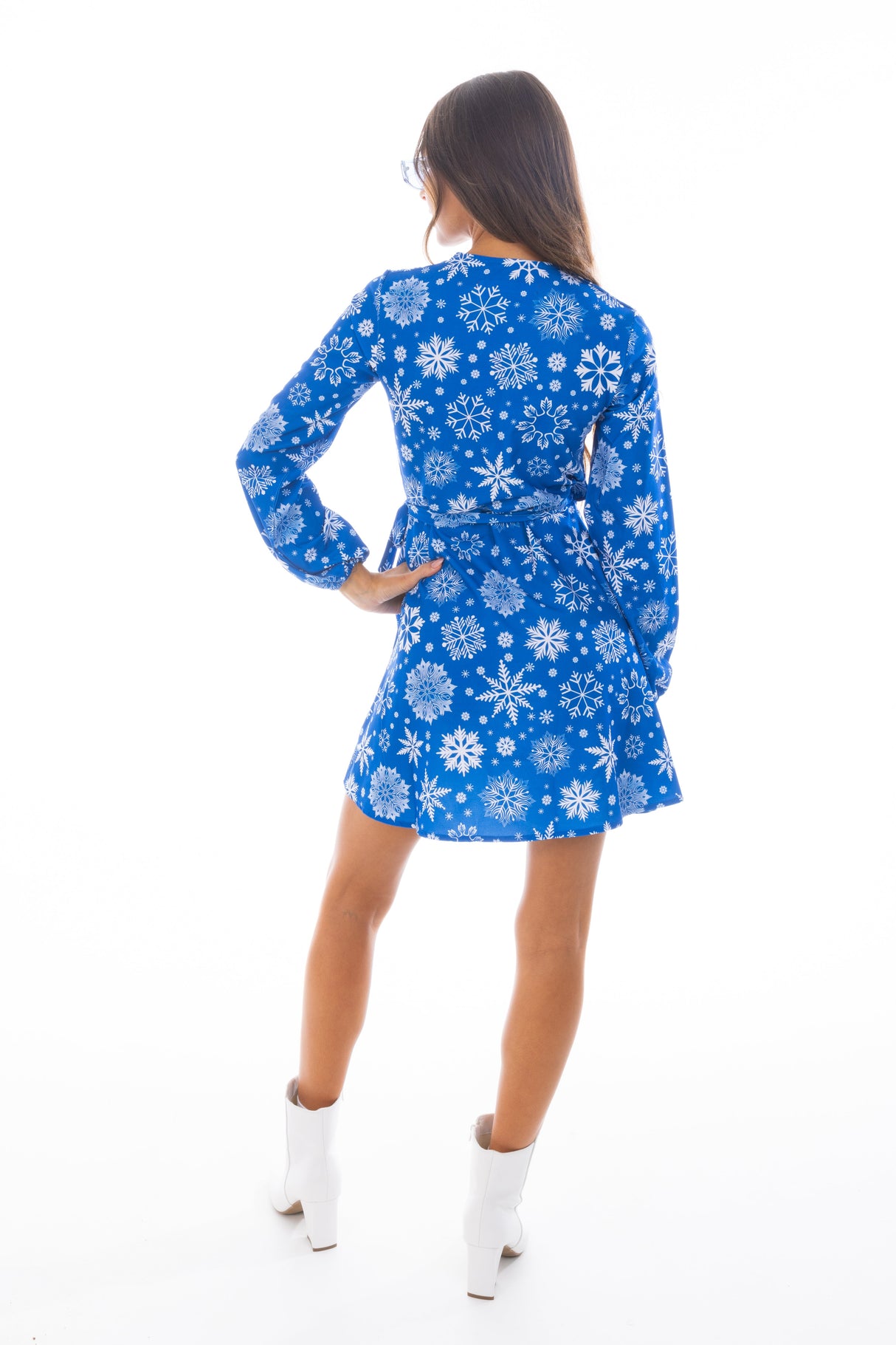 The Ice Never Melts | Blue Snowflake Christmas Wrap Dress from Shinesty