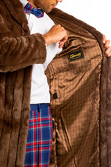 The Manhattan Mogul | Long Brown Black Label Faux Fur Coat from Shinesty