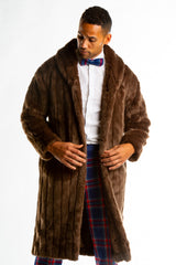 The Manhattan Mogul | Long Brown Black Label Faux Fur Coat from Shinesty