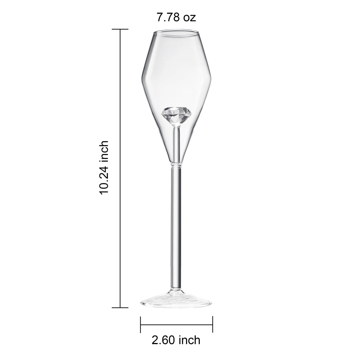 Champagne Flute Glassware | Set of 2, 7.8 OZ | Diamond Stemmed Glass, Gift for Her from The Wine Savant