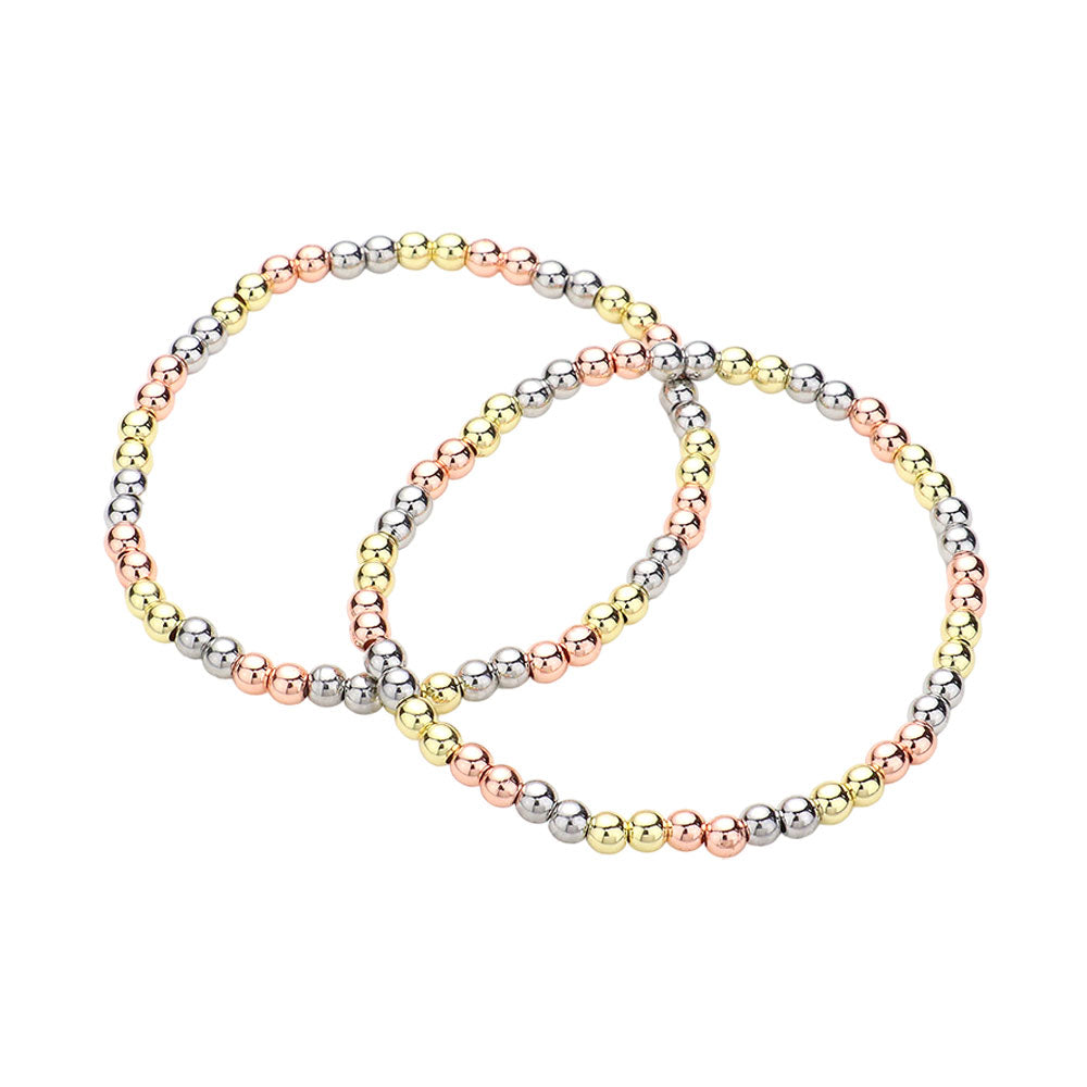 2PCS - Stainless Steel Ball Stretch Multi Layered Bracelets from Madeline Love