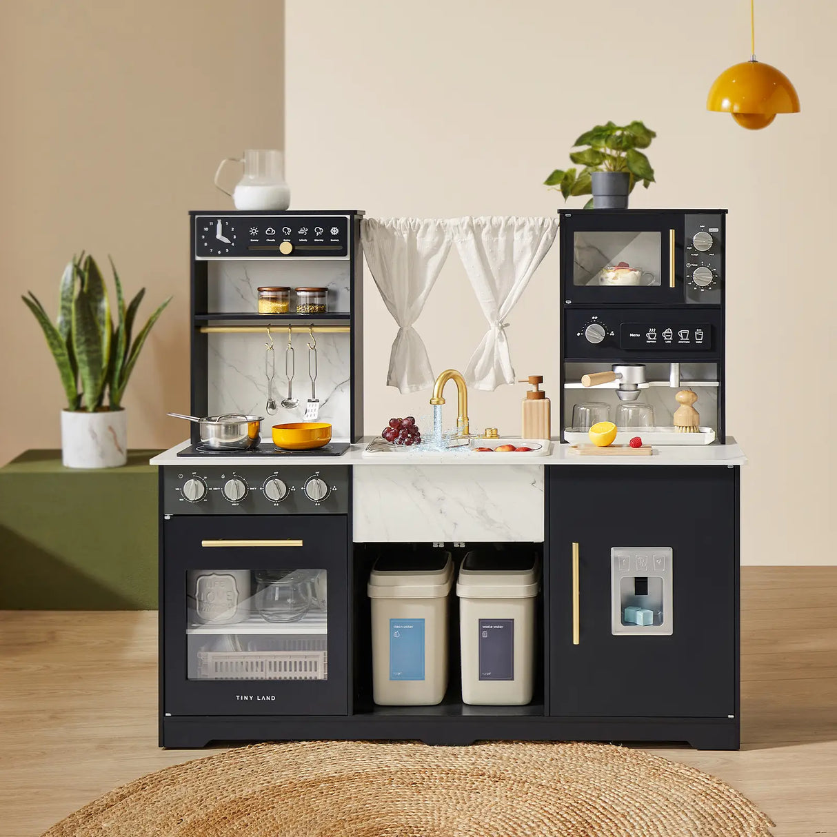Tiny Land® Iconic Aqua Kitchen with Real-Flow Water System - Black From Tiny Land