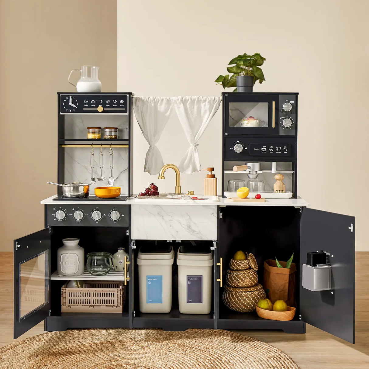 Tiny Land® Iconic Aqua Kitchen with Real-Flow Water System - Black From Tiny Land