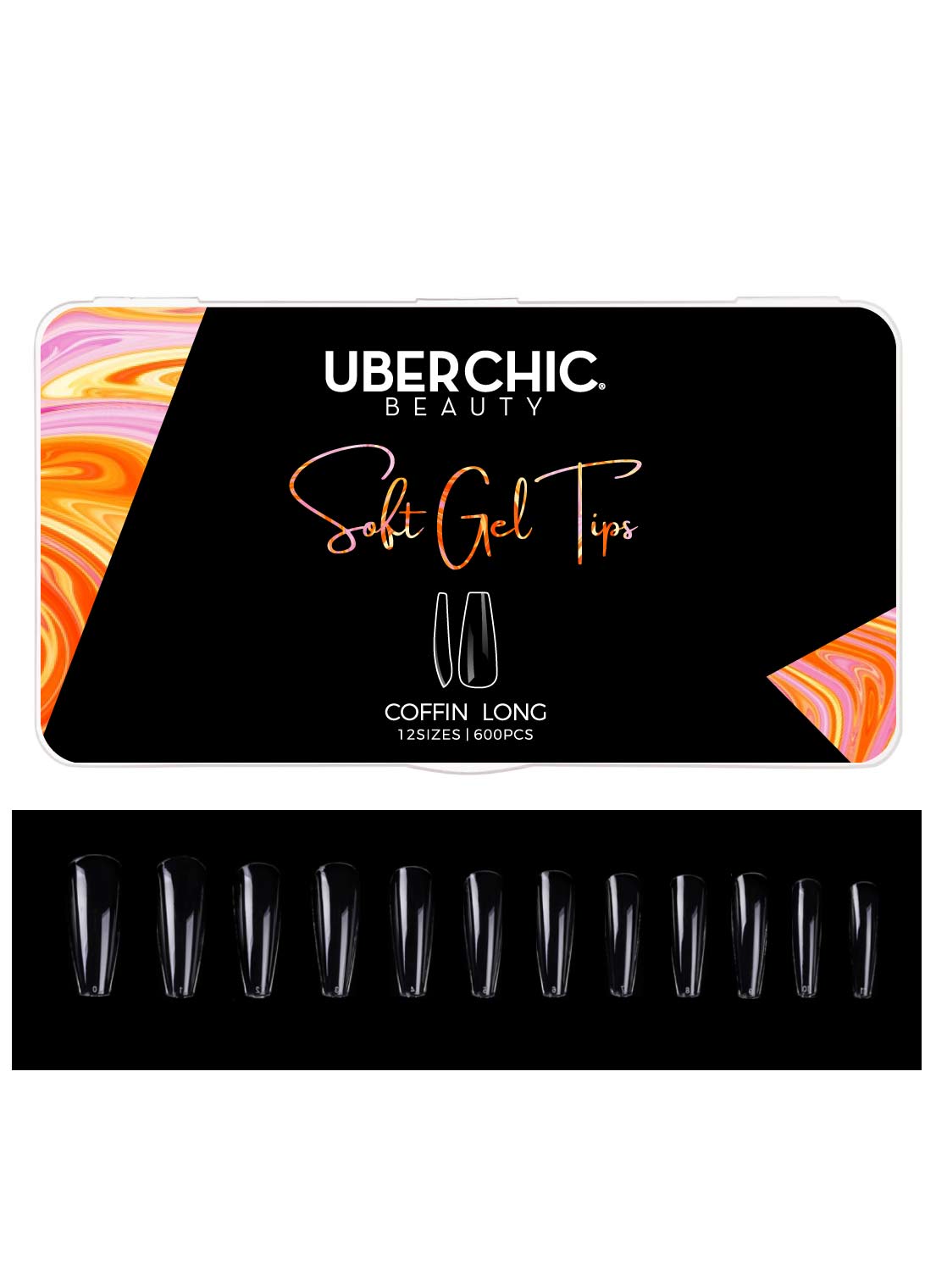 Soft Gel Tips: Coffin - Long (600 pcs) From UberChic Beauty