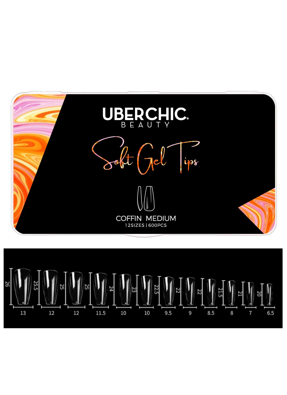 Soft Gel Tips: Coffin - Medium (600 pcs) From UberChic Beauty