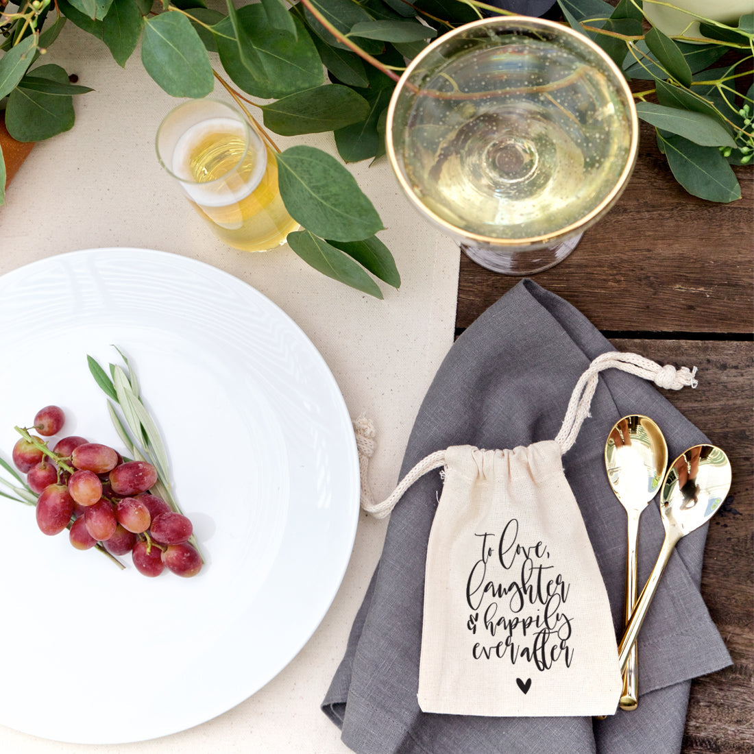 To Love, Laughter and Happily Ever After Wedding Favor Bags, 6-Pack from The Cotton & Canvas Co.