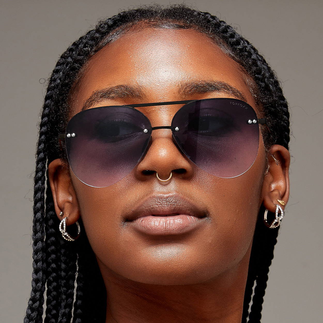 Smaller Megan 2 Faded Black - Tangle Free Aviator Sunglasses from TopFoxx