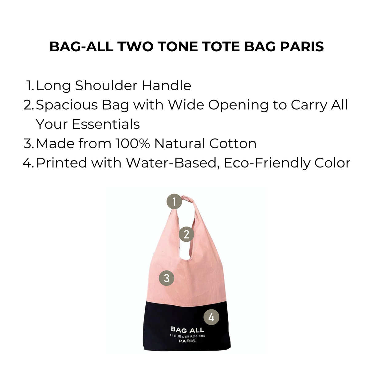 Bag-all Two Tone Tote Bag Paris, Pink/Black From Bag-all