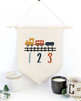Train and Numbers Hanging Wall Banner from The Cotton & Canvas Co.