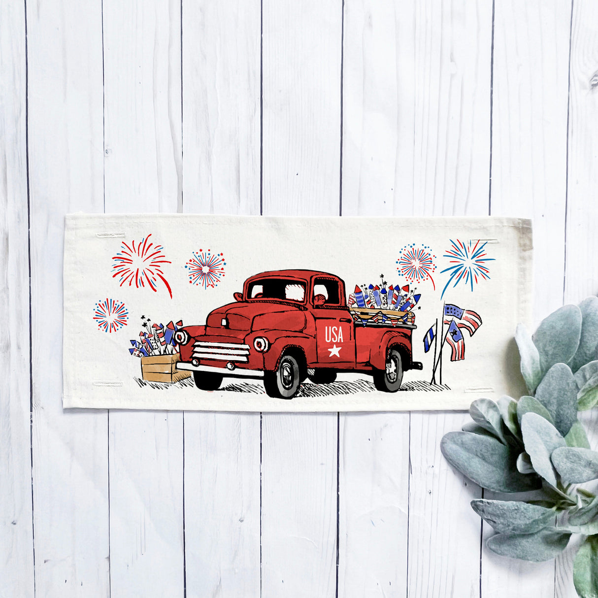 Holiday Panel: Summer; Father's Day Dad Fireworks Vintage Classic Old Red Truck; FIREWORK TRUCK From PillowPanels