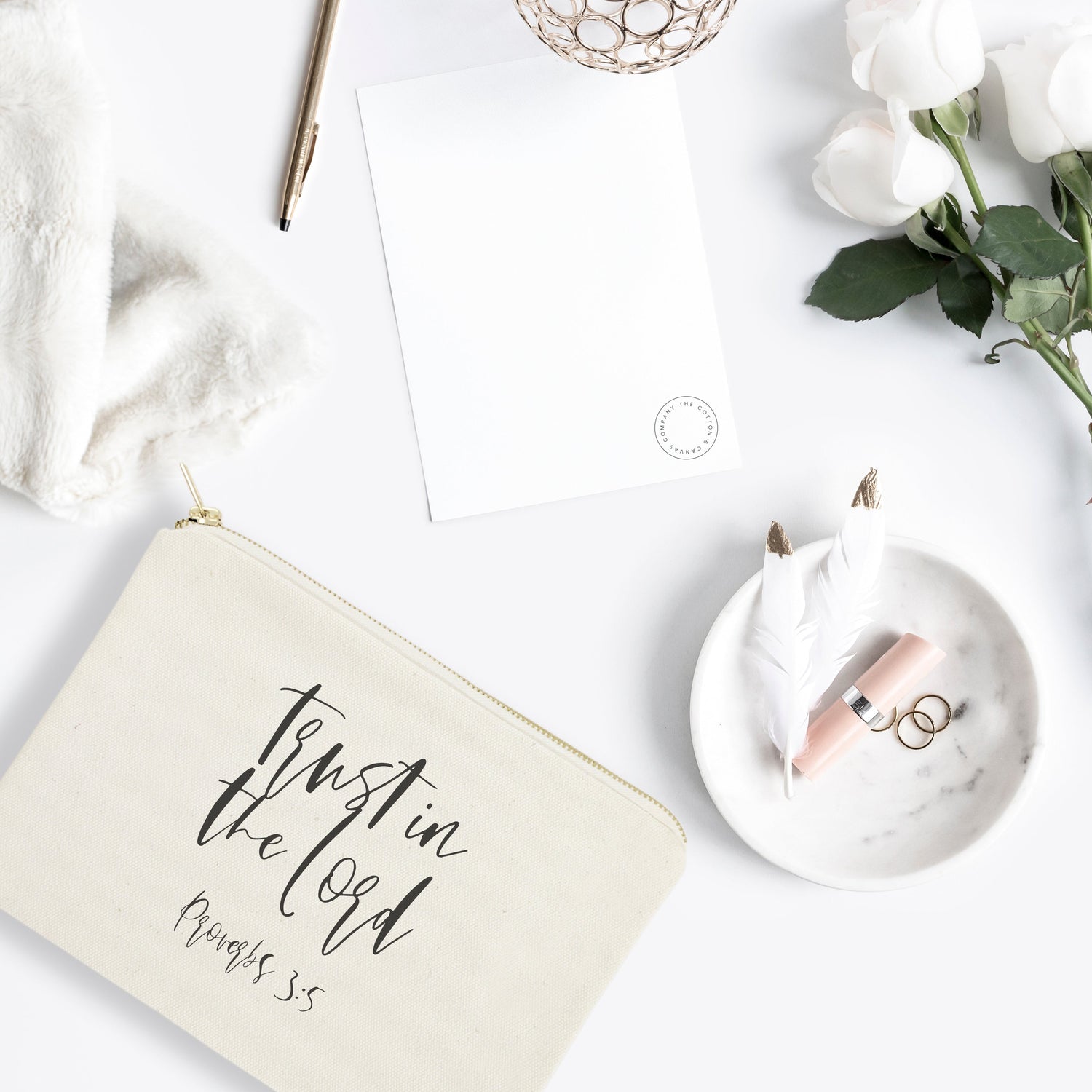 Trust in the Lord, Proverbs 3:5 Cotton Canvas Cosmetic Bag from The Cotton & Canvas Co.