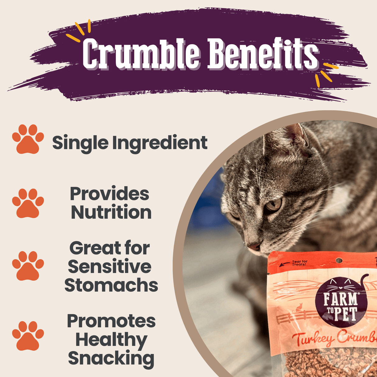 Turkey Crumbles for Cats | 100% Protein Cat Treats
