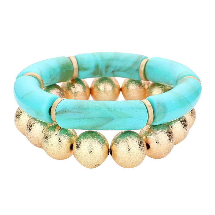 2PCS Resin Metal Ball Stretch Bracelets from Madeline Love
