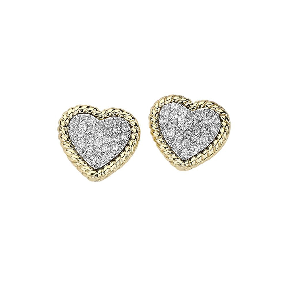 14K Gold Plated CZ Stone Heart Paved Stud Earrings from Madeline Love