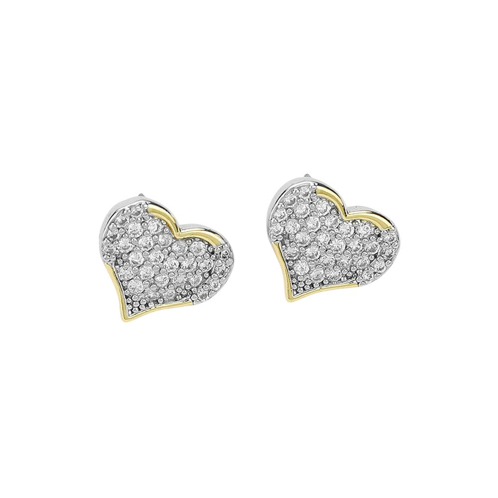 14K Gold Plated CZ Stone Paved Heart Stud Earrings from Madeline Love