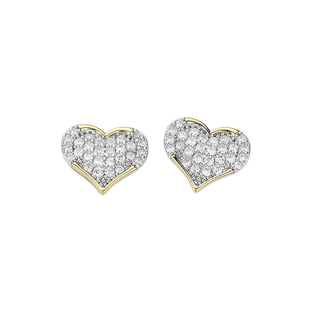 14K Gold Plated CZ Stone Paved Heart Stud Earrings from Madeline Love