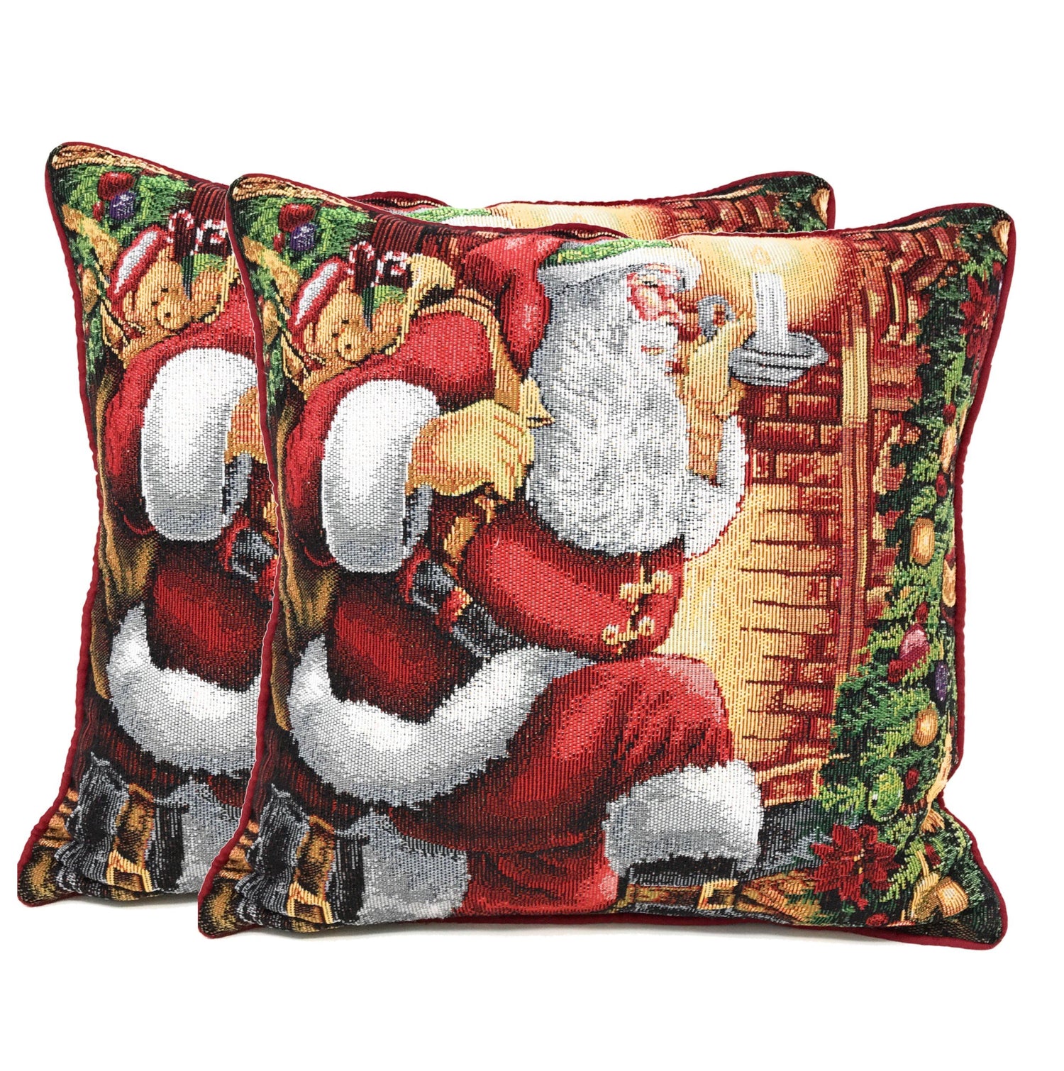 Tache Festive Santa Down the Chimney Tapestry Throw Pillow Cover (DB11533CC) from Tache Home Fashion