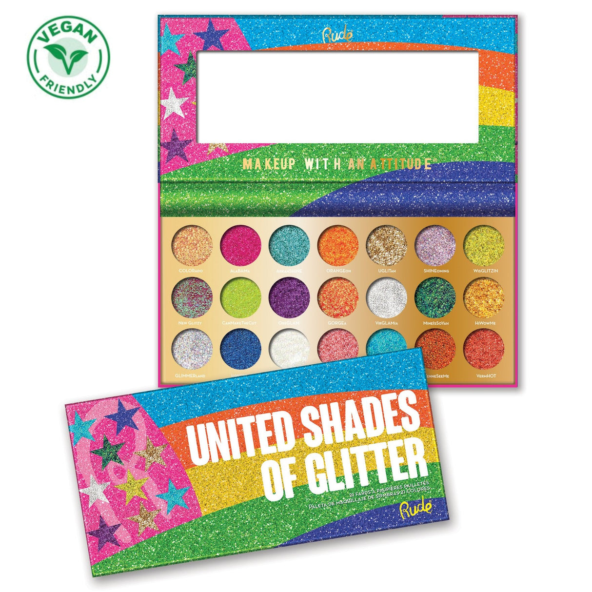 United Shades of Glitter Pressed Glitter Palette Display Set, 12pcs from Rude Cosmetics