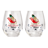 Crystal Christmas Santa's Sleigh Wine & Water Glasses - Set of 2, 17.5oz - Xmas Diamond Merry Christmas Santa Holiday Festive Theme Stemless Glass - New Year Holiday Gifts for Men Women Friend Family from The Wine Savant