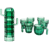Cactus Stackable Glasses, Stacktus Gifts, Set of 6-10 oz Cactus Shape Glasses With Handles Green Glass Blown Figurines Plant Decorations for Parties 3.5" H 5" W - Copyright Design, Patent Pending from The Wine Savant