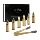 Bullet Whiskey Chillers Stones - 1.75in Whiskey Rocks by The Wine Savant Set of 6 - Stainless Steel Bullet Shaped Ice Cubes, Gift Box Come, Tongs and Storage Bag, Whiskey or Scotch Rocks (Gold) from The Wine Savant