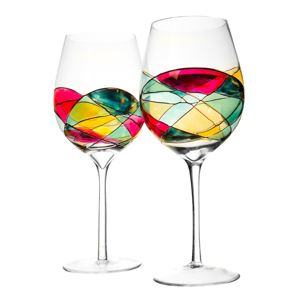 The Wine Savant Artisanal Hand Painted Renaissance Romantic Stain-glassed Windows Wine Glasses Set of 2 - Gift Idea for Her, Him, Birthday, Housewarming - Extra Large Goblets 29OZ (Stemmed) from The Wine Savant