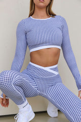 Astoria LUXE BALANCE Staple Sleeved Crop - Blue Lattice From Astoria Activewear