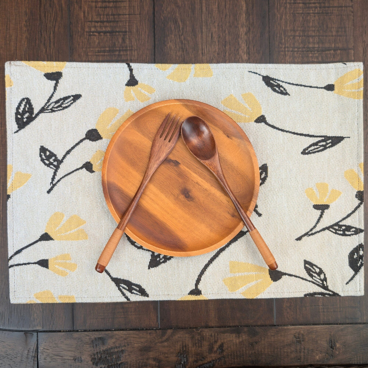 DaDa Bedding Set of 4-Pieces Sunshine Yellow Fleur Spring Tapestry Dining Table Placemats 13” x 19” (18112) from DaDalogy Bedding Collection