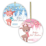 Baby's First Christmas Reindeer Girl and Boy Christmas Ornament from OrnamentallyYou