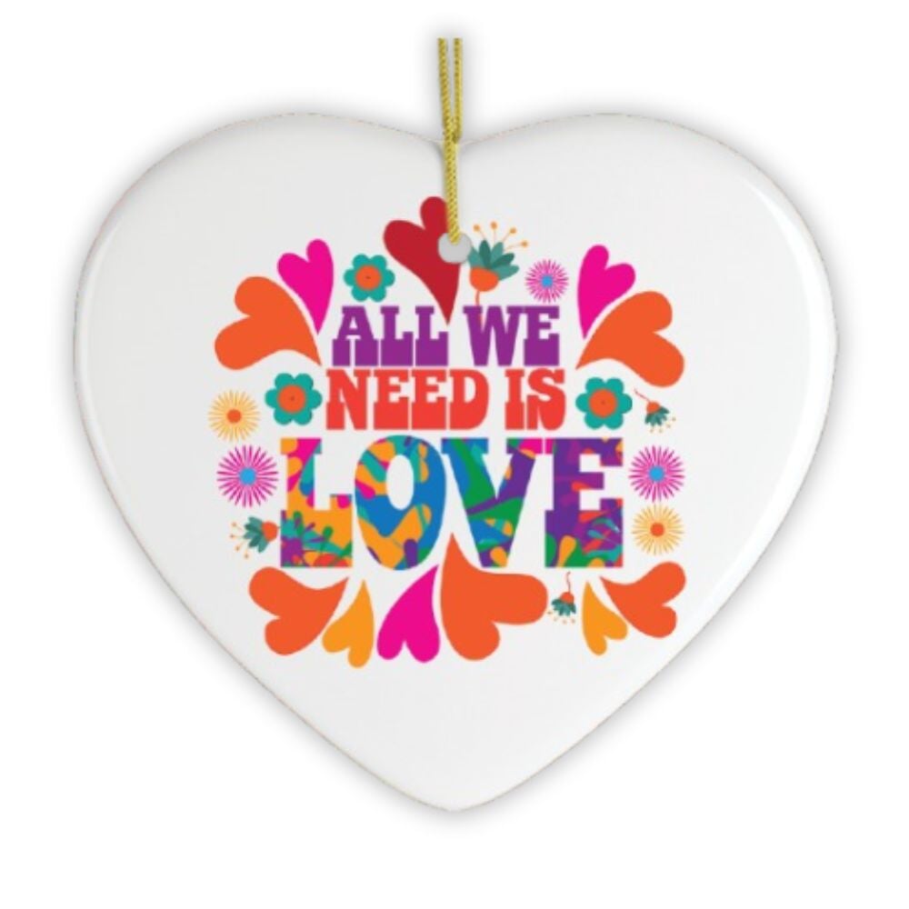 All We Need is Love Ornament, 1960s Hippy Psychedelic Style Christmas Decoration from OrnamentallyYou