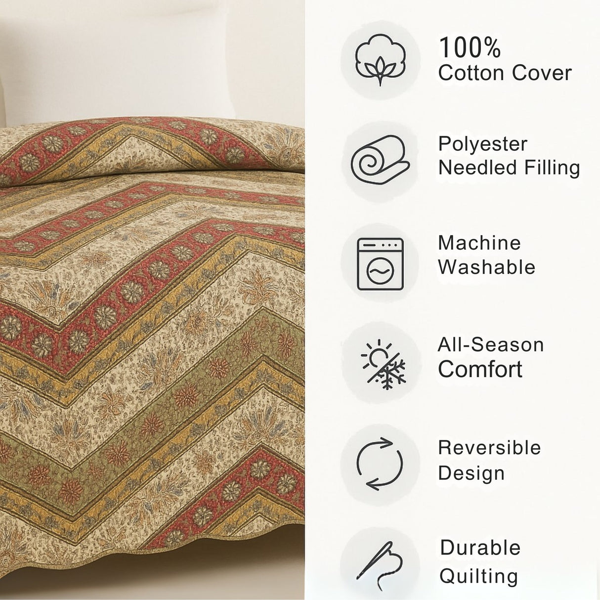 DaDa Bedding Rustic Bohemian Cranberry Sage Chevron Floral Bedspread Set (JHW-924) from DaDalogy Bedding Collection