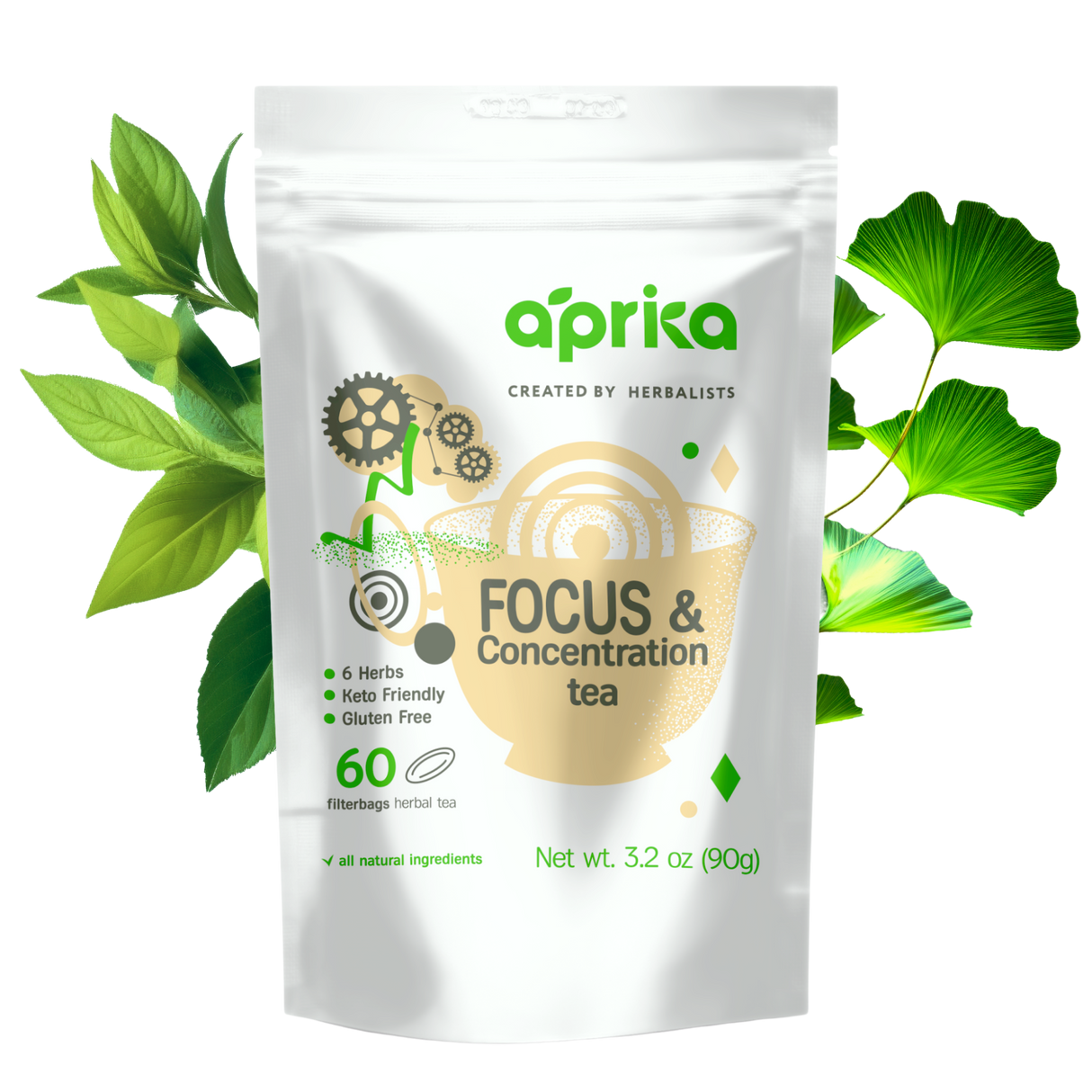 Focus & Concentration Herbal Tea, 60 Bags from Aprika Life