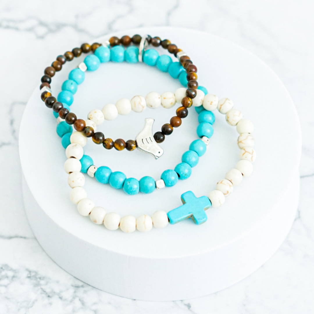 Set of Three Beaded Bracelets with Charm from Upavim Crafts