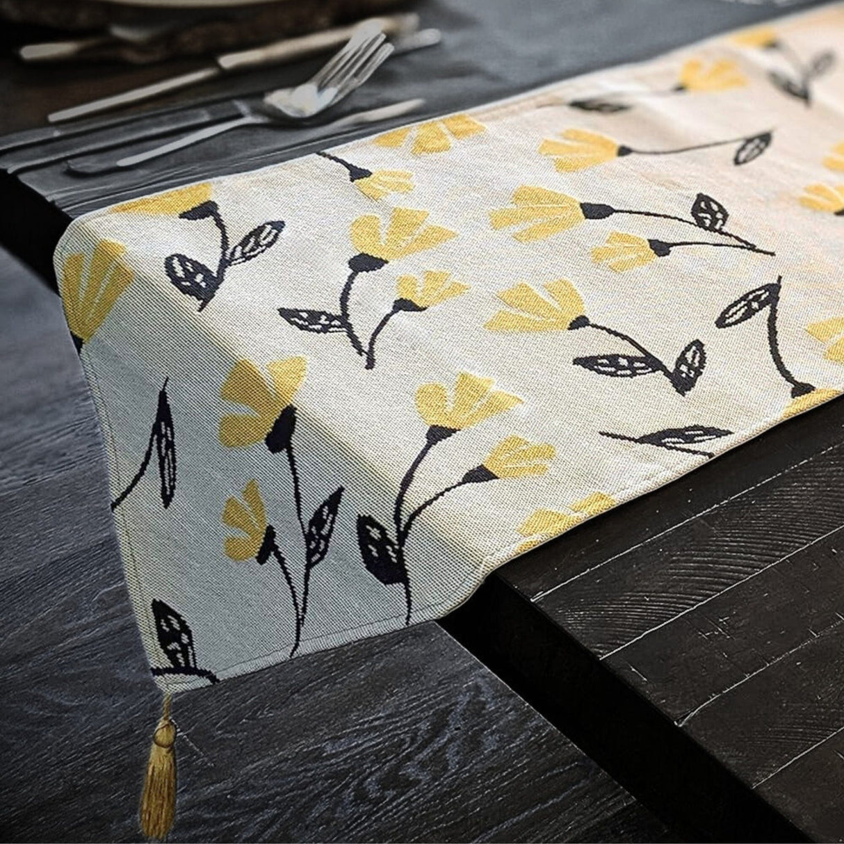 DaDa Bedding Yellow Fleur Floral Garden Woven Tapestry Dining Table Runner (18112) from DaDalogy Bedding Collection