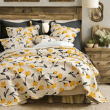 DaDa Bedding Yellow Fleur Floral Golden Orange Ivory Cream Scalloped Bedspread Set (18112) from DaDalogy Bedding Collection
