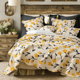 DaDa Bedding Yellow Fleur Floral Golden Orange Ivory Cream Scalloped Bedspread Set (18112) from DaDalogy Bedding Collection